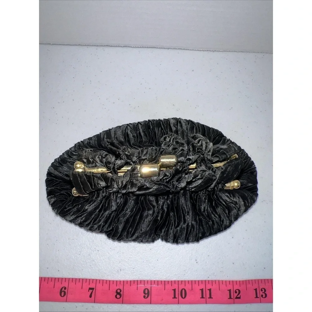 Vintage 1980s Satin Pleated Vanessa Black Cocktail Purse 40